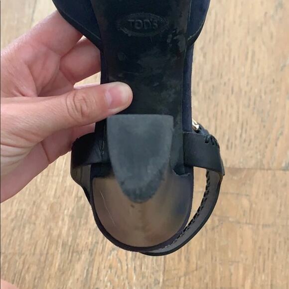 Tod's 39.5 Navy Suede Platform Sandal Whipstitch Ankle Strap - Picture 14 of 14